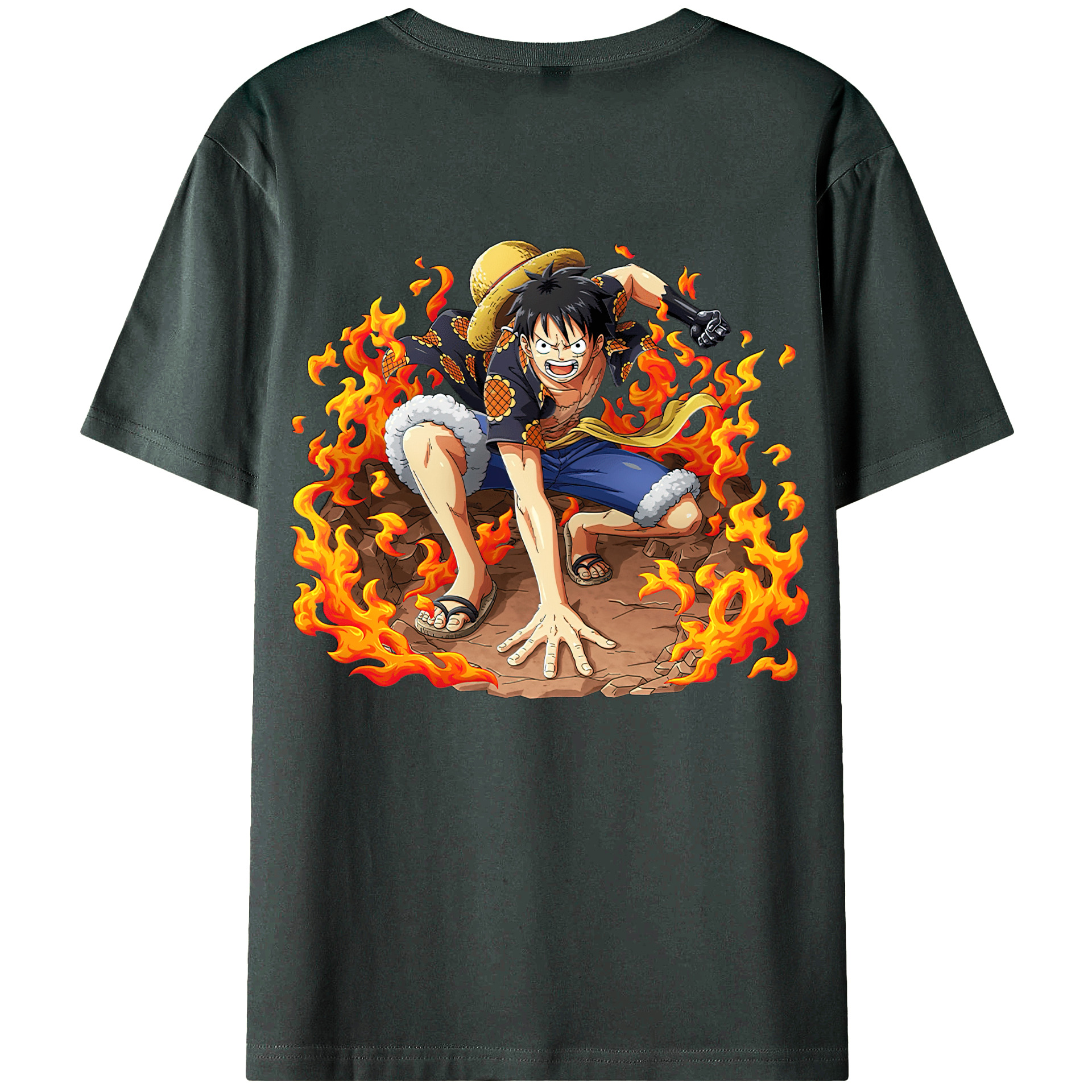 ワンピース モンキー・D・ルフィ ONE PIECE Monkey D. Luffy 綿100％ メンズ半袖Tシャツ（バックプリント） 通気性
